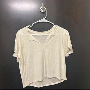 Nation LTD Cream Rolled Sleeve Crop Top